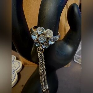 Elegant Silver Crystal Ring with Tassel